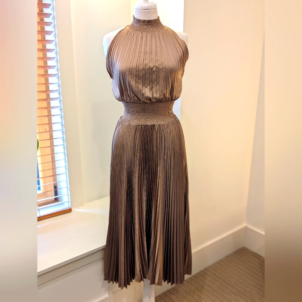 DO+BE Gold Pleated Halter Dress